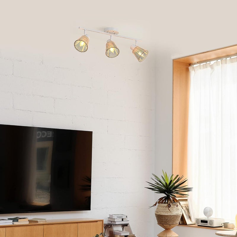 Globe Electric 64000043 22" 3-Light Track Lighting, Matte White, Bamboo Shades, Pivot Shade, Ceiling Light, Track-Light Heads, Kitchen Lights, E12 Socket - Image 4