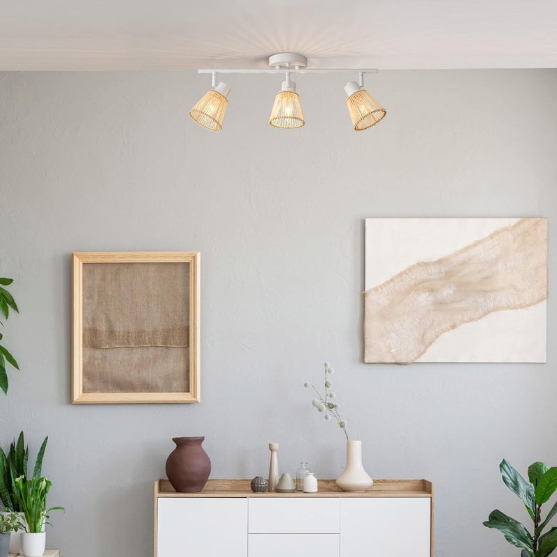 Globe Electric 64000043 22" 3-Light Track Lighting, Matte White, Bamboo Shades, Pivot Shade, Ceiling Light, Track-Light Heads, Kitchen Lights, E12 Socket - Image 3