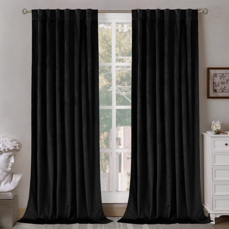 BGment BGment 84 inch Black Blackout Velvet Curtains for Bedroom  Thermal Room Darkening Curtains Back Tab Privacy Halloween Panels for Living Room/Backdrop/Movie Theater  2 Panels  52 x 84 Inch  - Image 1