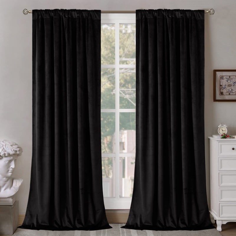 BGment BGment 84 inch Black Blackout Velvet Curtains for Bedroom  Thermal Room Darkening Curtains Back Tab Privacy Halloween Panels for Living Room/Backdrop/Movie Theater  2 Panels  52 x 84 Inch  - Image 2