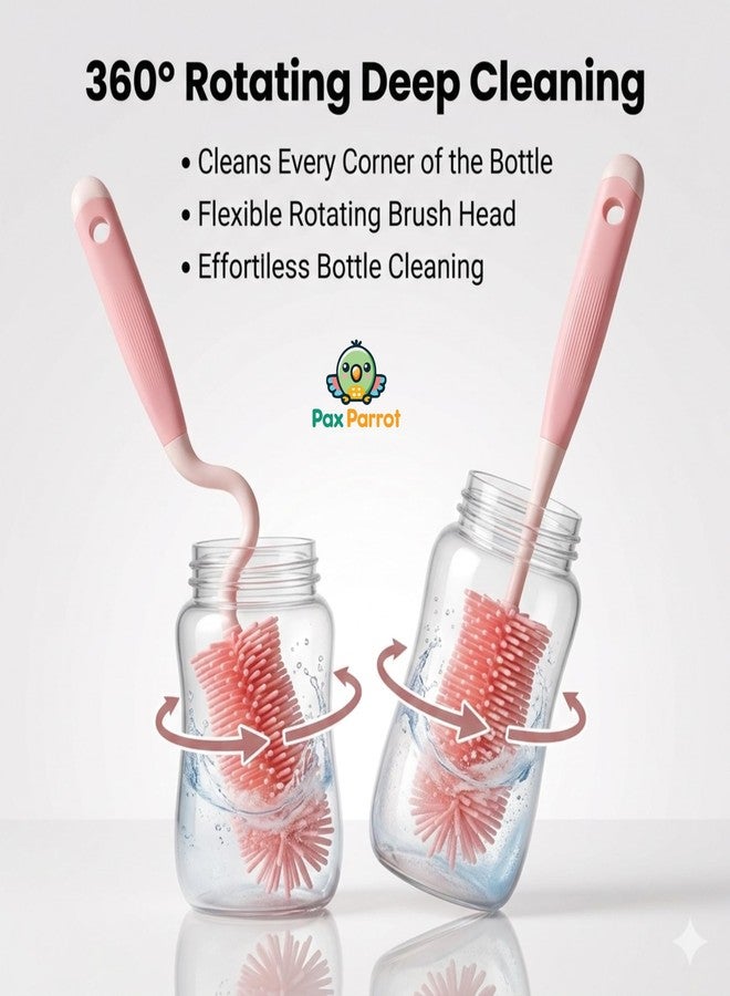 Pax Parrot Silicone Baby Bottle Cleaning Brush |360° rotatable Handle, BPA-Free Soft bristles – Perfect for Cleaning Bottles, Nipples & Pacifiers Safely (Pink) - Image 4
