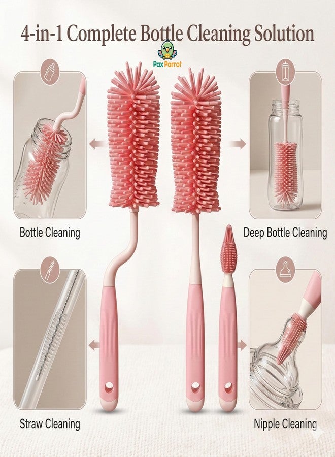 Pax Parrot Silicone Baby Bottle Cleaning Brush |360° rotatable Handle, BPA-Free Soft bristles – Perfect for Cleaning Bottles, Nipples & Pacifiers Safely (Pink) - Image 2