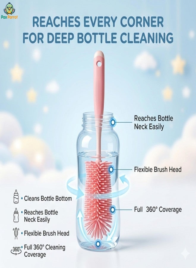 Pax Parrot Silicone Baby Bottle Cleaning Brush |360° rotatable Handle, BPA-Free Soft bristles – Perfect for Cleaning Bottles, Nipples & Pacifiers Safely (Pink) - Image 5