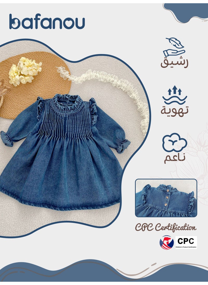 بافانو فساتين كاجوال للبنات الرضع فساتين كاجوال 1-4 سنوات ملابس الربيع الربيعية القابلة للتنفس - Image 2