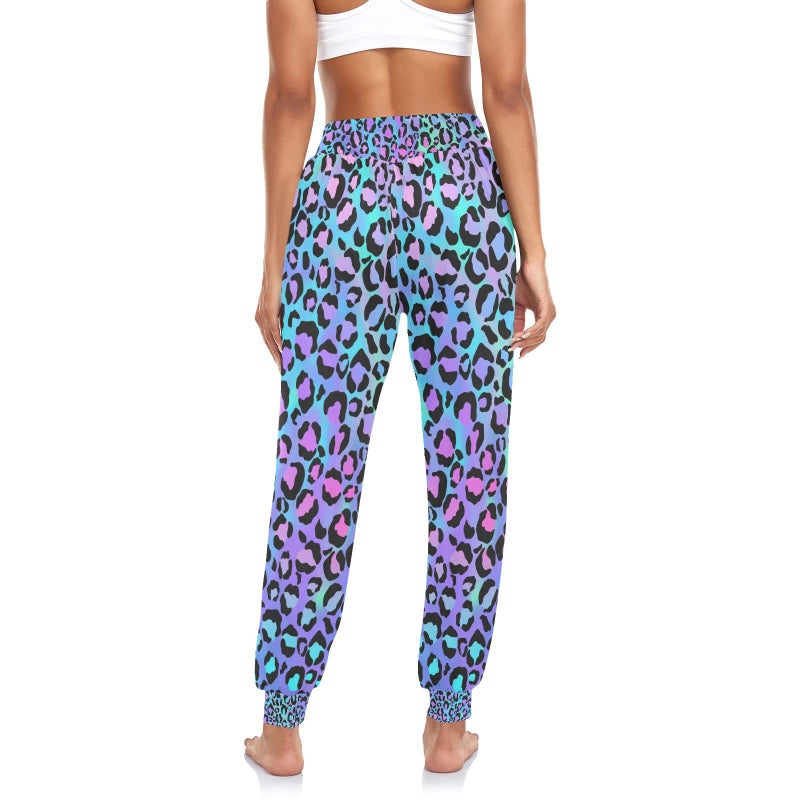 Aflyko Leopard Print Neon Women Dance Pants Boho Trousers Yoga Sweatpants Moisture-Wicking Casual Pants Sportwear L - Image 4
