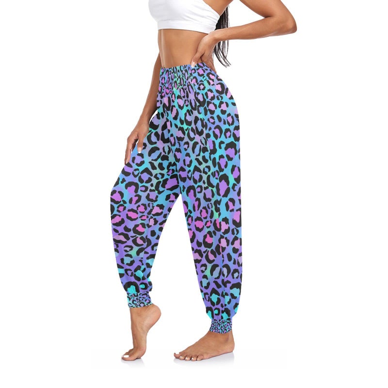 Aflyko Leopard Print Neon Women Dance Pants Boho Trousers Yoga Sweatpants Moisture-Wicking Casual Pants Sportwear L - Image 3