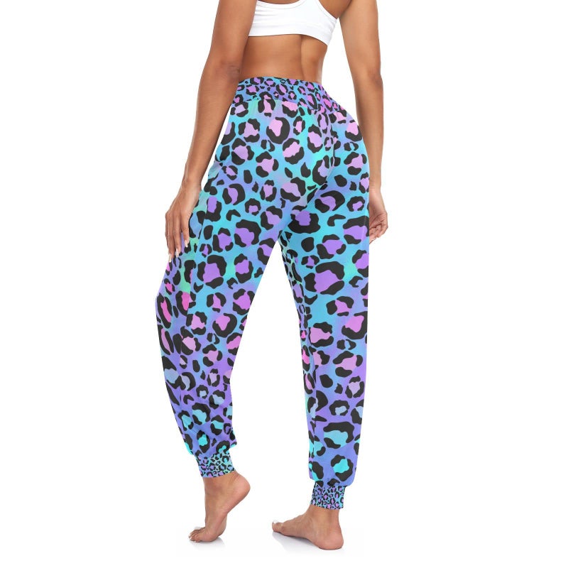 Aflyko Leopard Print Neon Women Dance Pants Boho Trousers Yoga Sweatpants Moisture-Wicking Casual Pants Sportwear L - Image 2