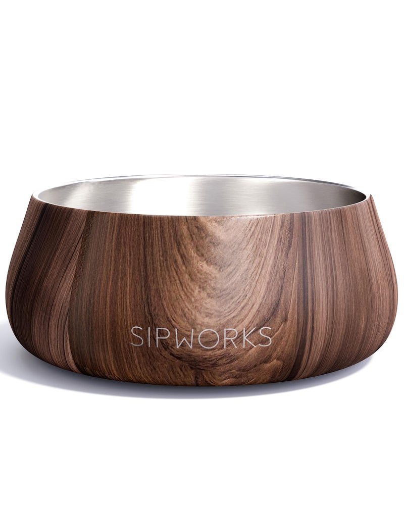 Sipworks Stainless Steel Dog Bowl â€“ 32oz Weighted Metal Food and Water Bowls for Dogs and Cats with Non-Slip Base - Pet Bowls for All Breeds Sizes for Travel & Outdoor Play - Mahogany - Image 1