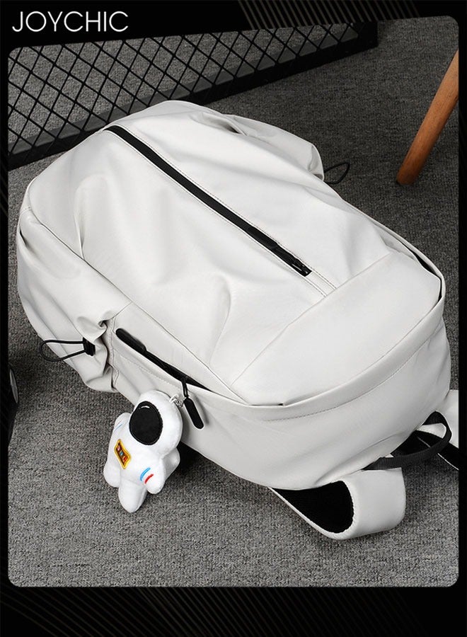Joychic حقيبة ظهر جديدة للأعمال مضادة للسرقة مصنوعة من البوليستر، حقيبة كتب مقاومة للماء، حقيبة مدرسية كبيرة السعة مع قلادة رائد فضاء، بيضاء - Image 3