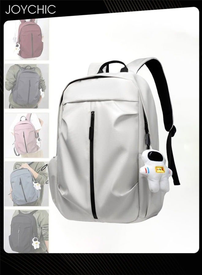 Joychic حقيبة ظهر جديدة للأعمال مضادة للسرقة مصنوعة من البوليستر، حقيبة كتب مقاومة للماء، حقيبة مدرسية كبيرة السعة مع قلادة رائد فضاء، بيضاء - Image 1