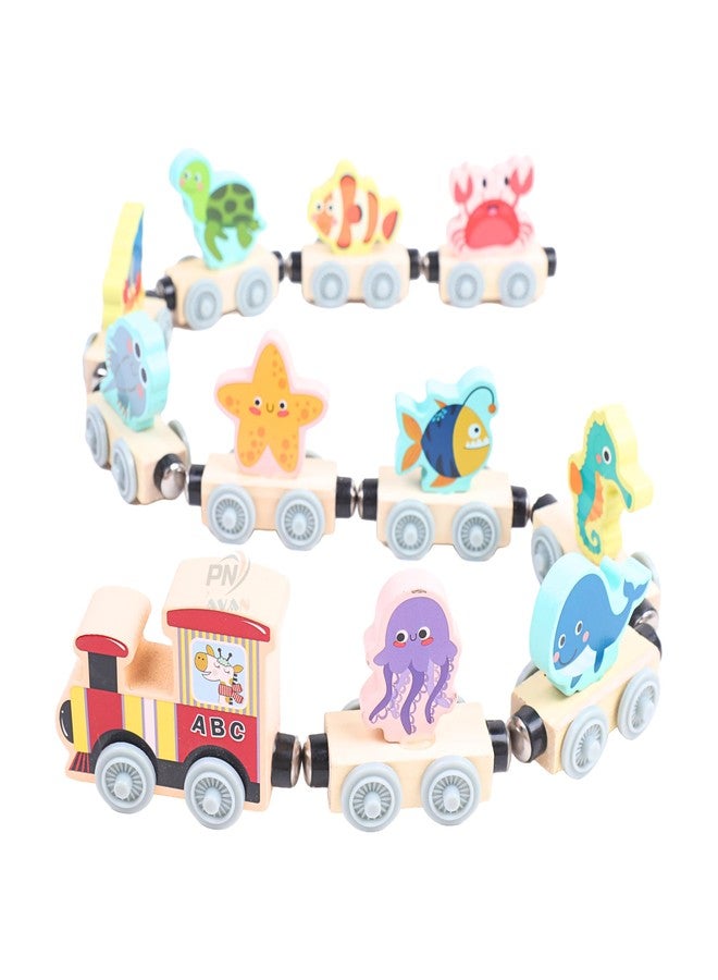 PN AVAN Animal Enlightenment Wooden Toy Train for Toddlers - Animal, Transportation, Fruit, Color Recognition Early Education Blocks (Train Toy Model 3) - Image 1