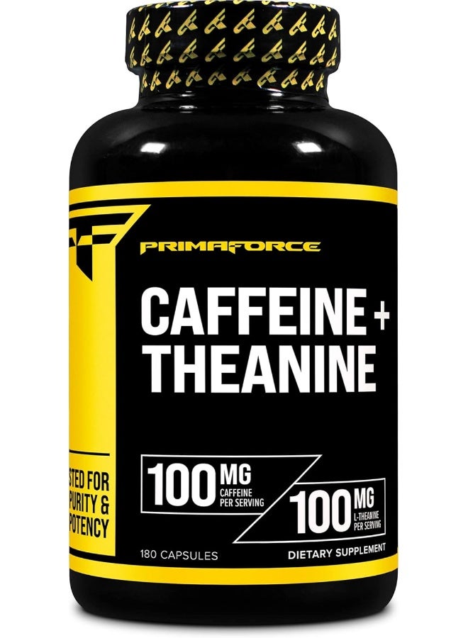 Primaforce Caffeine with L-Theanine, 100mg of Each, 180 Capsules, 180 Servings - Non-GMO, Soy Free, and Gluten Free - Image 1