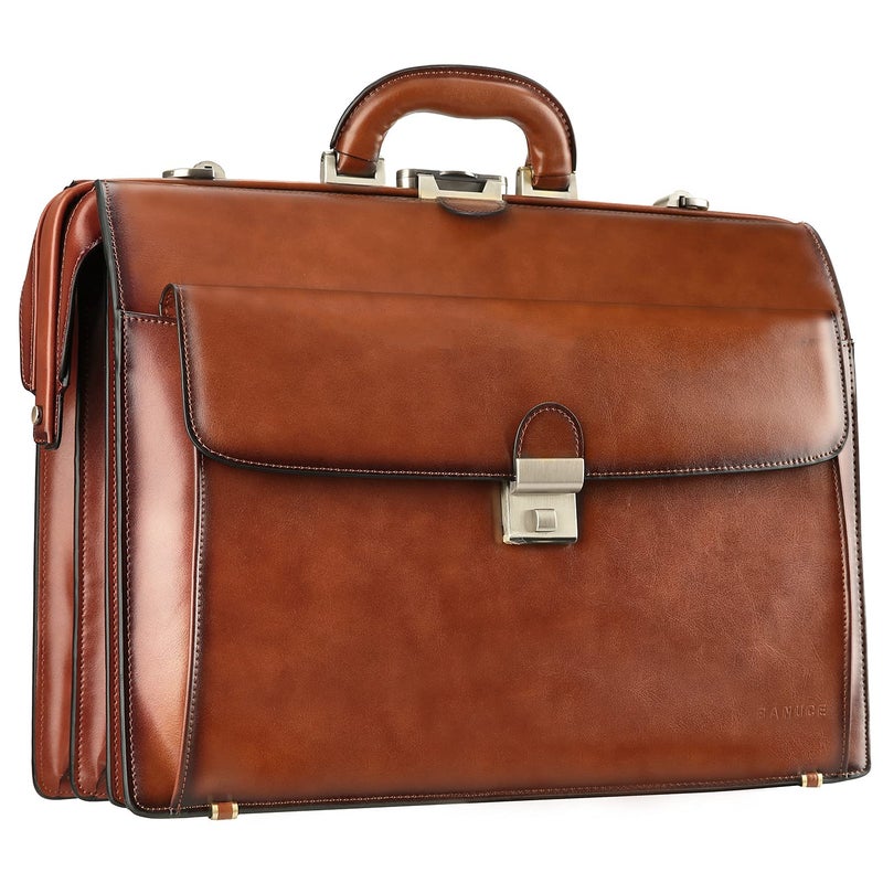 Banuce Vintage Leather Briefcase for Men 156 Inch Legal Attorney Lawyer Briefcase Doctor Bag for Office Work Business Travel with Lock Brown