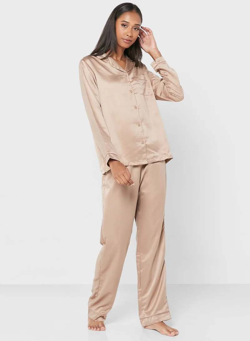Loungeable Button Detail Shirts & Pyjama Set