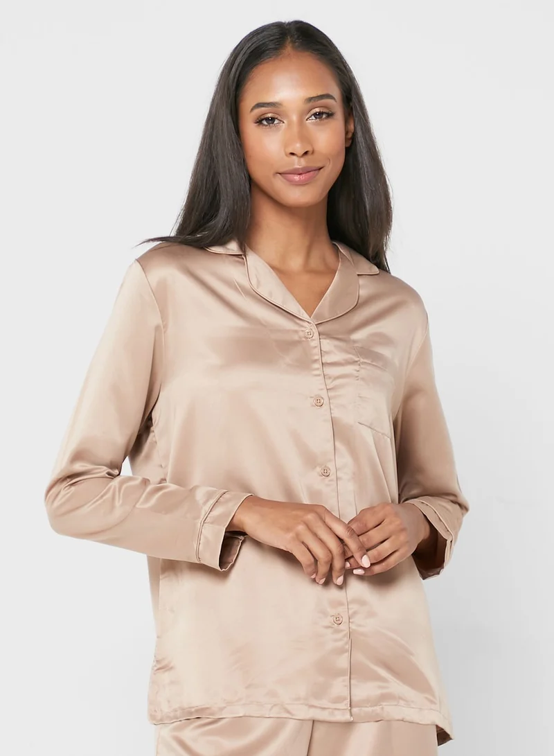 Loungeable Button Detail Shirts & Pyjama Set