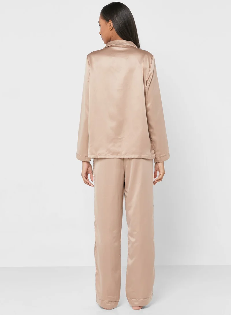 Loungeable Button Detail Shirts & Pyjama Set