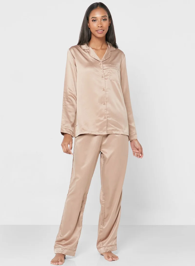 Loungeable Button Detail Shirts & Pyjama Set