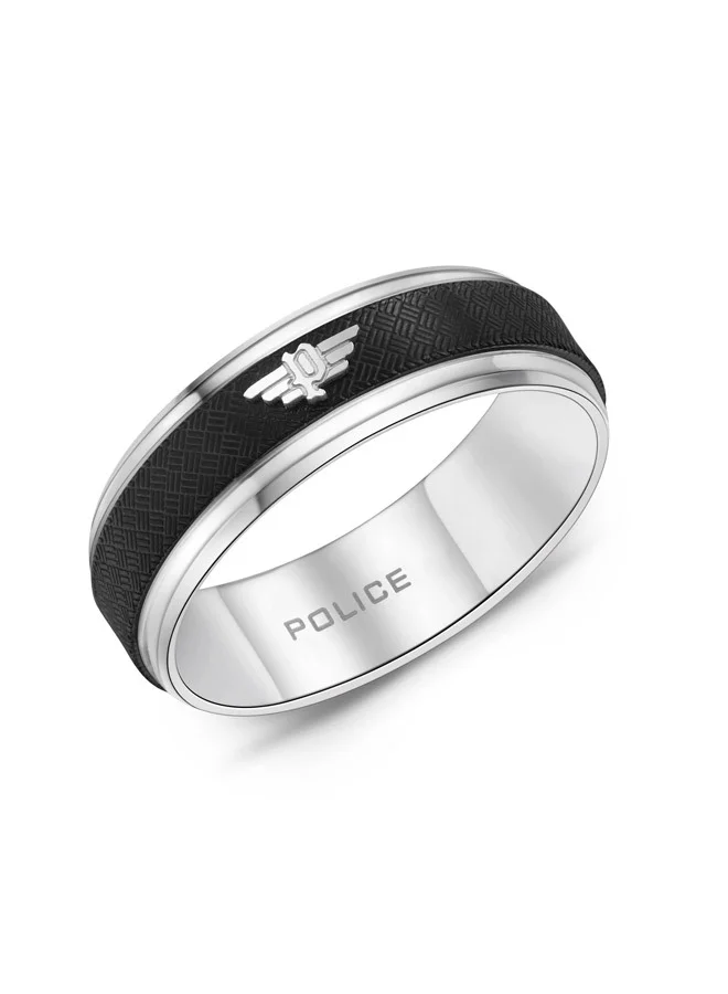 POLICE Halo Silver Wing Logo Black Textured Band Ring For MenPEAGF0035806