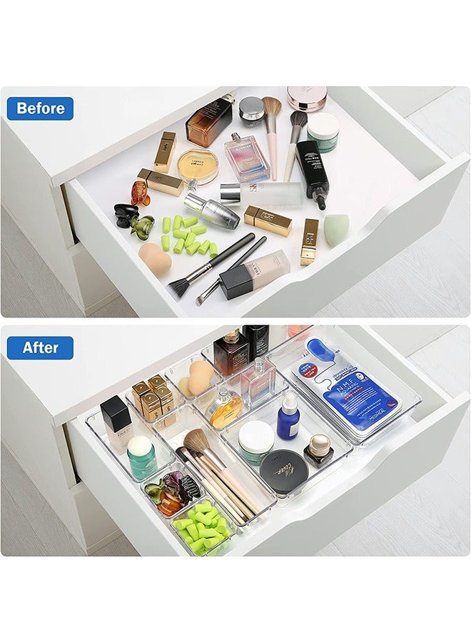 Arabest 16 Pcs Desk Drawer Organizers Trays Set Clear Plastic Storage Bins Bathroom Drawer Tray Dividers Vanity Trays Organizer for Bedroom Dresser Makeup Kitchen Utensil Office - Image 3