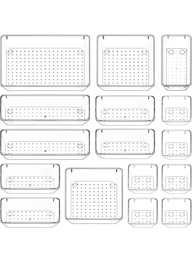 Arabest 16 Pcs Desk Drawer Organizers Trays Set Clear Plastic Storage Bins Bathroom Drawer Tray Dividers Vanity Trays Organizer for Bedroom Dresser Makeup Kitchen Utensil Office - Image 2