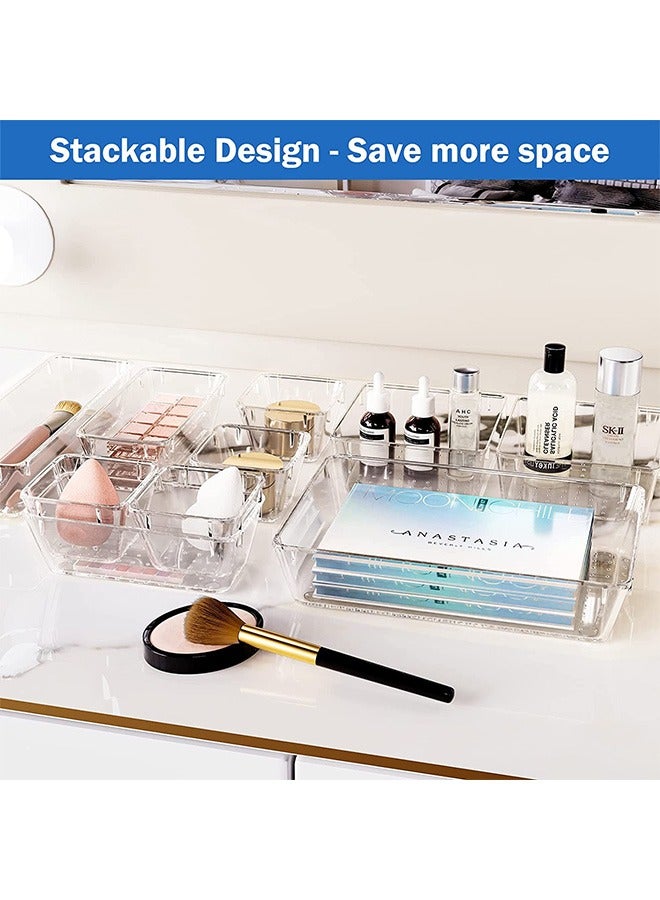 Arabest 16 Pcs Desk Drawer Organizers Trays Set Clear Plastic Storage Bins Bathroom Drawer Tray Dividers Vanity Trays Organizer for Bedroom Dresser Makeup Kitchen Utensil Office - Image 4