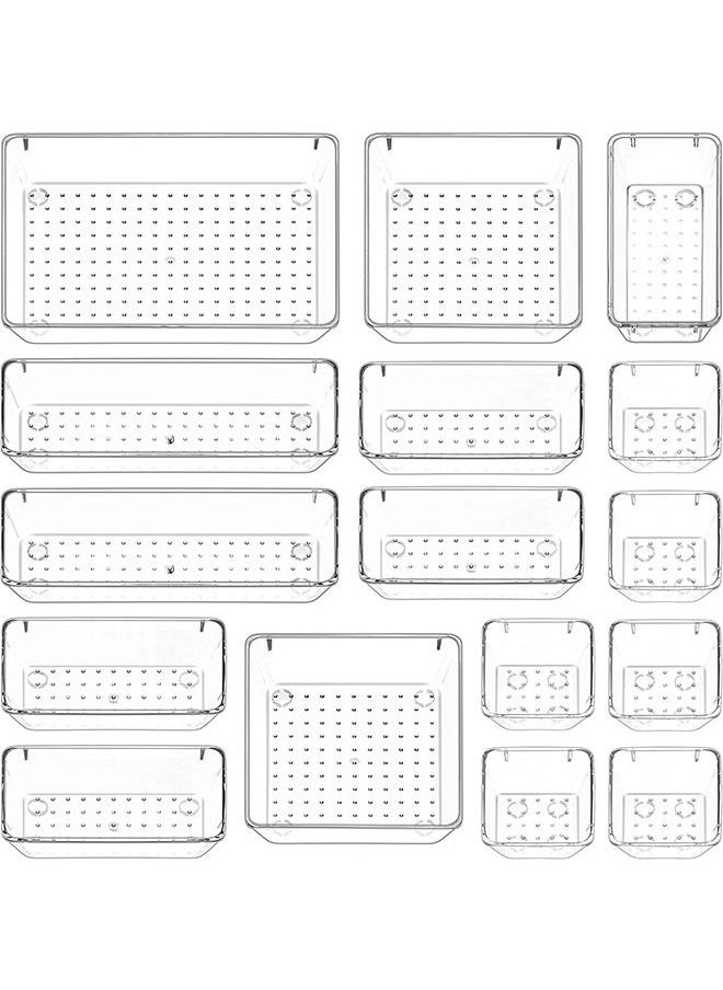 Arabest 16 Pcs Desk Drawer Organizers Trays Set Clear Plastic Storage Bins Bathroom Drawer Tray Dividers Vanity Trays Organizer for Bedroom Dresser Makeup Kitchen Utensil Office  - Image 1