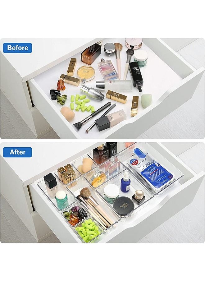 Arabest 16 Pcs Desk Drawer Organizers Trays Set Clear Plastic Storage Bins Bathroom Drawer Tray Dividers Vanity Trays Organizer for Bedroom Dresser Makeup Kitchen Utensil Office  - Image 2