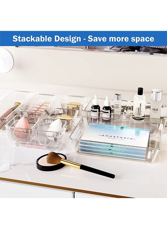 Arabest 16 Pcs Desk Drawer Organizers Trays Set Clear Plastic Storage Bins Bathroom Drawer Tray Dividers Vanity Trays Organizer for Bedroom Dresser Makeup Kitchen Utensil Office  - Image 3