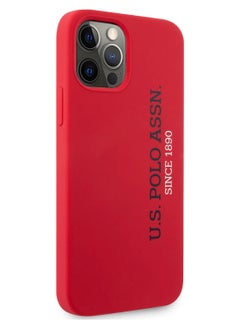 U.S. Polo Assn. iPhone 12 / 12 Pro Hard Case 6.1inch Liquid Silicone with Vertical Logo / Shock Resistant / Dirt Proof - Red  - Image 2