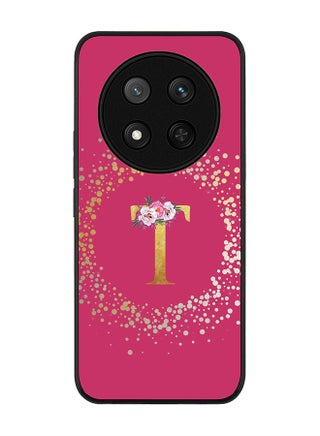 Custom Monogram Floral - T ( Deep Pink )