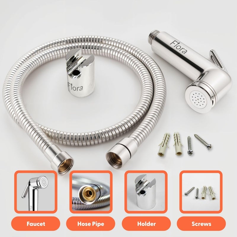FIORA ABS Milano Health Faucet Gun with SS-304 Grade 1.5 Meter Flexible Hose Pipe and Wall Hook (Chrome) (Jet Spray for Toilet) - Image 4