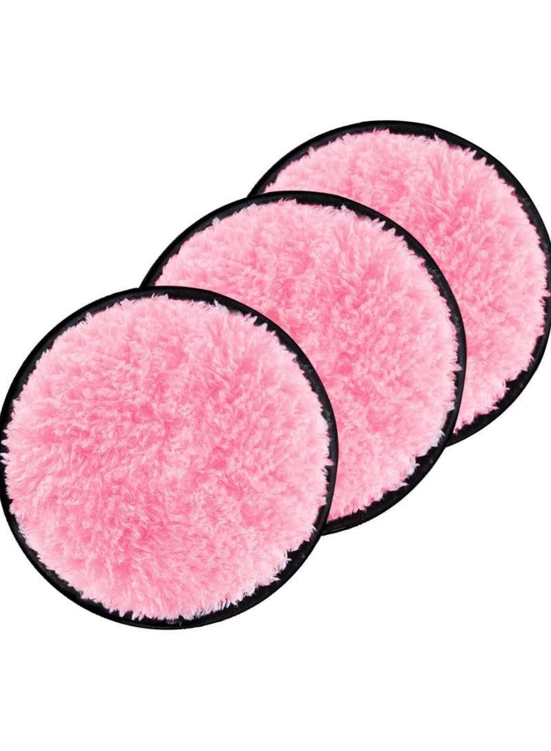 Wownect (Pack of 3) Reusable Makeup Remover Pads  Washable Microfiber Facial Cleansing Puffs, Ultra-Soft, Eco-Friendly, Suitable for All Skin Types, Machine Washable Cloth, Hot Pink - Image 1
