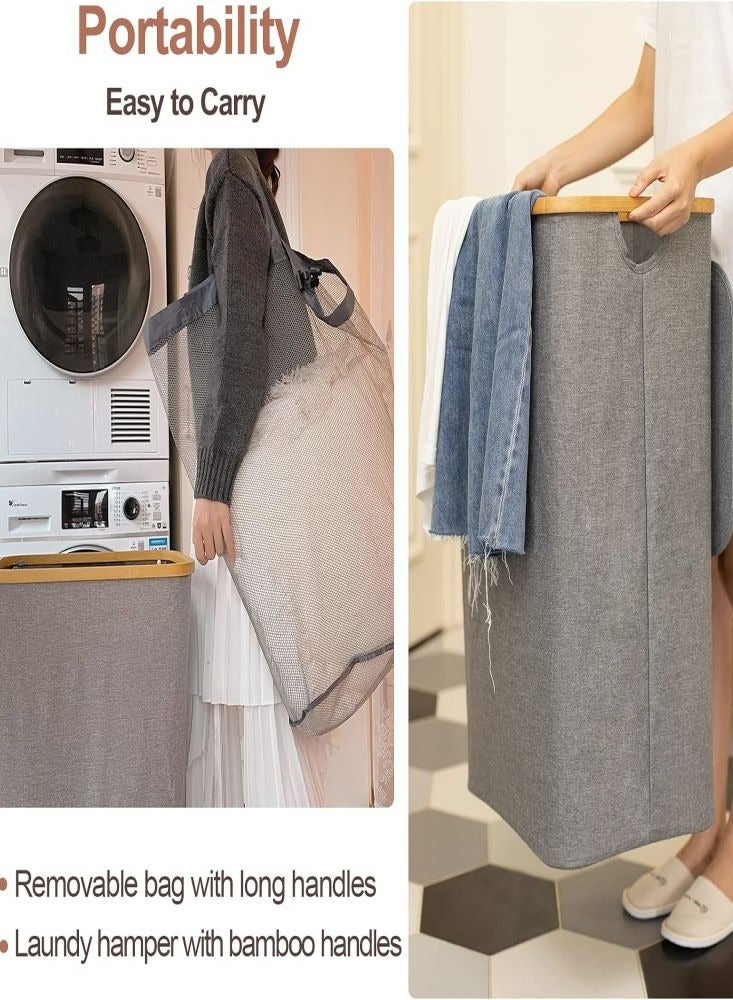 Loquat Laundry Basket Hamper with Lid Removable Inner Bag Standing 100L Large Capacity Foldable Dirty Clothes Container Bin Grey for Home Bathroom Kitchen - Image 4