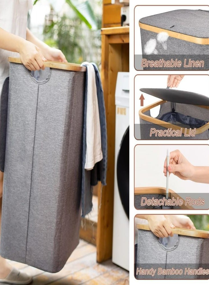 Loquat Laundry Basket Hamper with Lid Removable Inner Bag Standing 100L Large Capacity Foldable Dirty Clothes Container Bin Grey for Home Bathroom Kitchen - Image 2