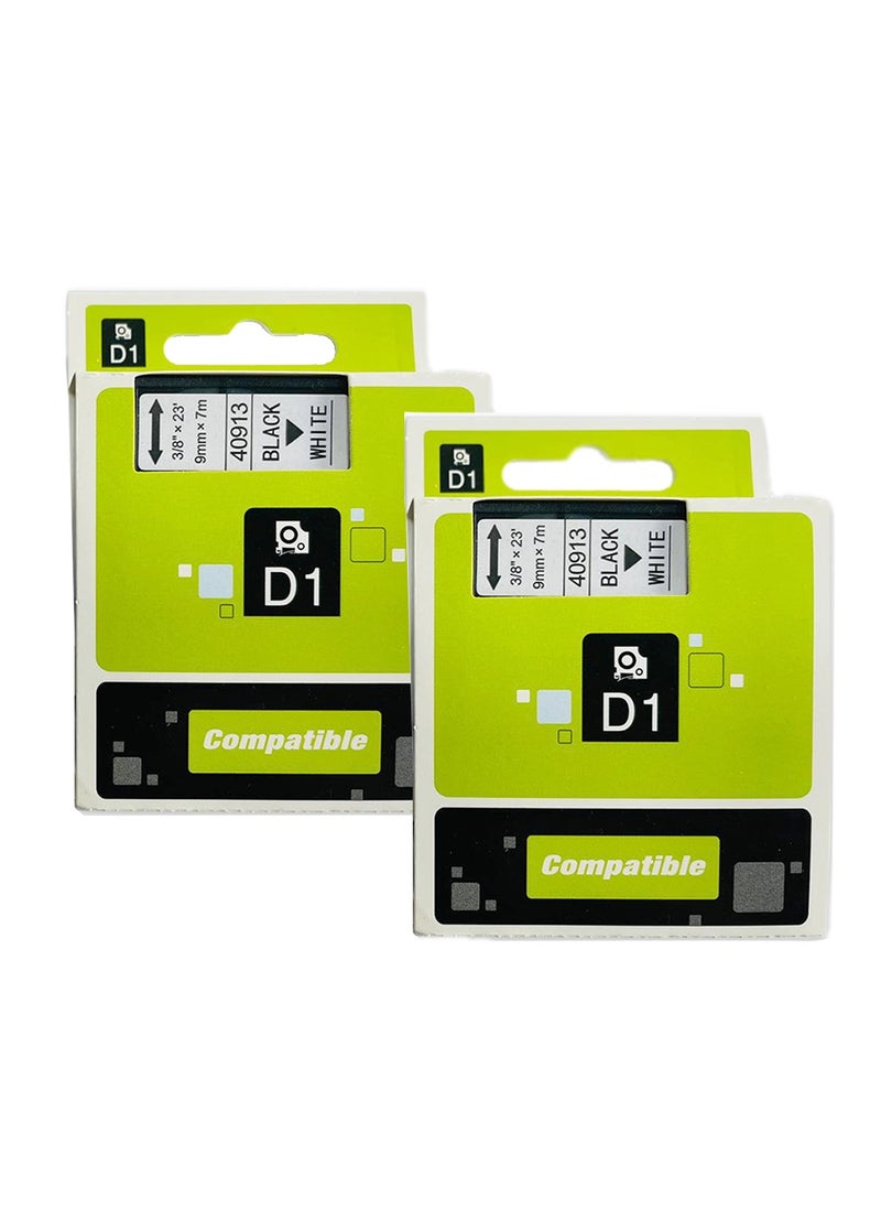 Office Maker - 2- Piece of DYMO Compatible 40913 D1 Labels, 9mm x 7m Roll, Black Print on White Tape, Self-Adhesive Labels for LabelManager and MobileLabeler Label Printers - Image 1