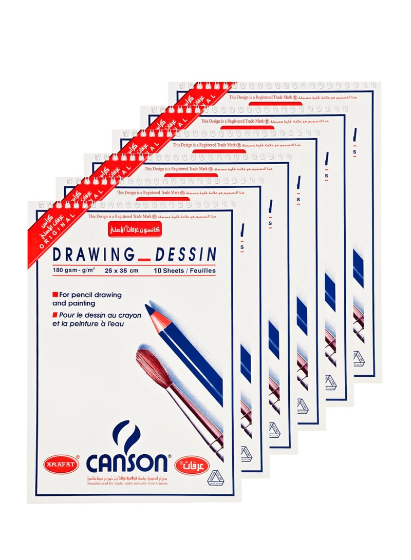 CANSON 6 Pieces Sketch Book 25x35 cm, 180 GSM, 10 Sheets, Smooth Drawing Paper - Image 1