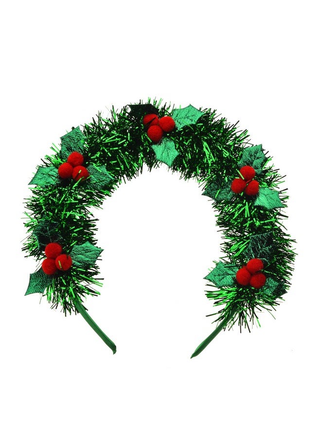 Lux Accessories LUX ACCESSORIES Mistletoe Green Tinsel Holiday Headband  - Image 1
