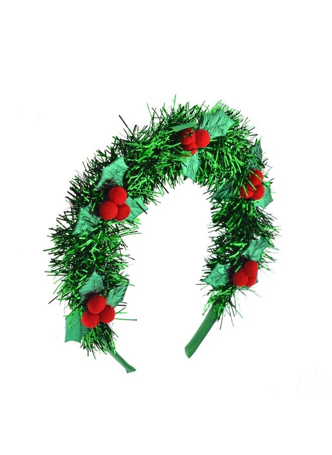 Lux Accessories LUX ACCESSORIES Mistletoe Green Tinsel Holiday Headband  - Image 2