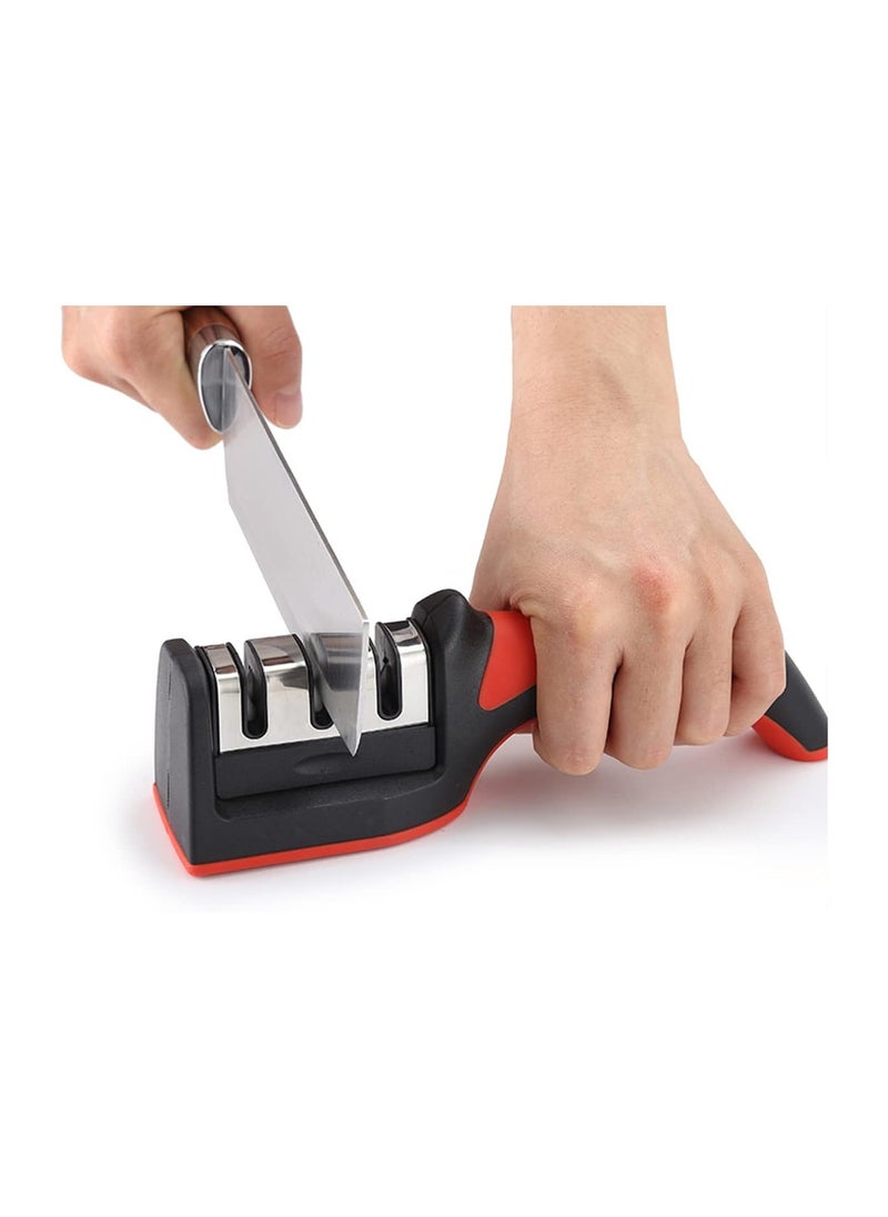 MMG 3 in 1 Knife Sharpener with 3 Stages, Handheld Knife Sharpener Helps Repair, Restore, Polish Blades, Including Straight, Serrated Blades and Scissors  - Image 1
