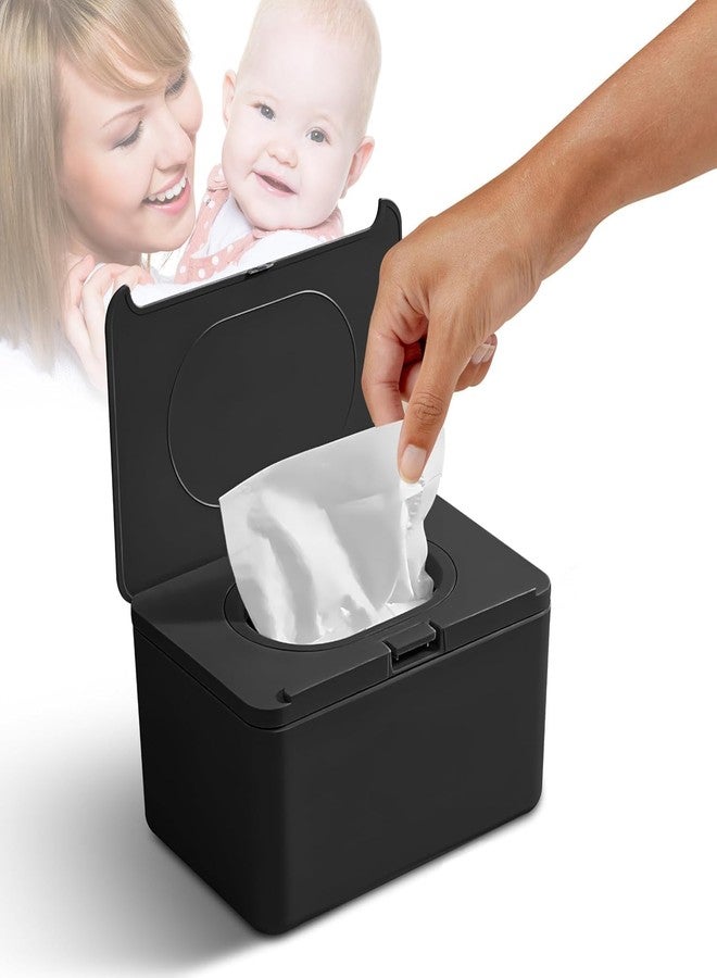 Hidak Tissue Holder Box Wet Wipes Holder for Baby & Adult Refillable Wipes Container Storage Box One Hand Button Opening with Seal & Locking Lid (Black) - Image 1