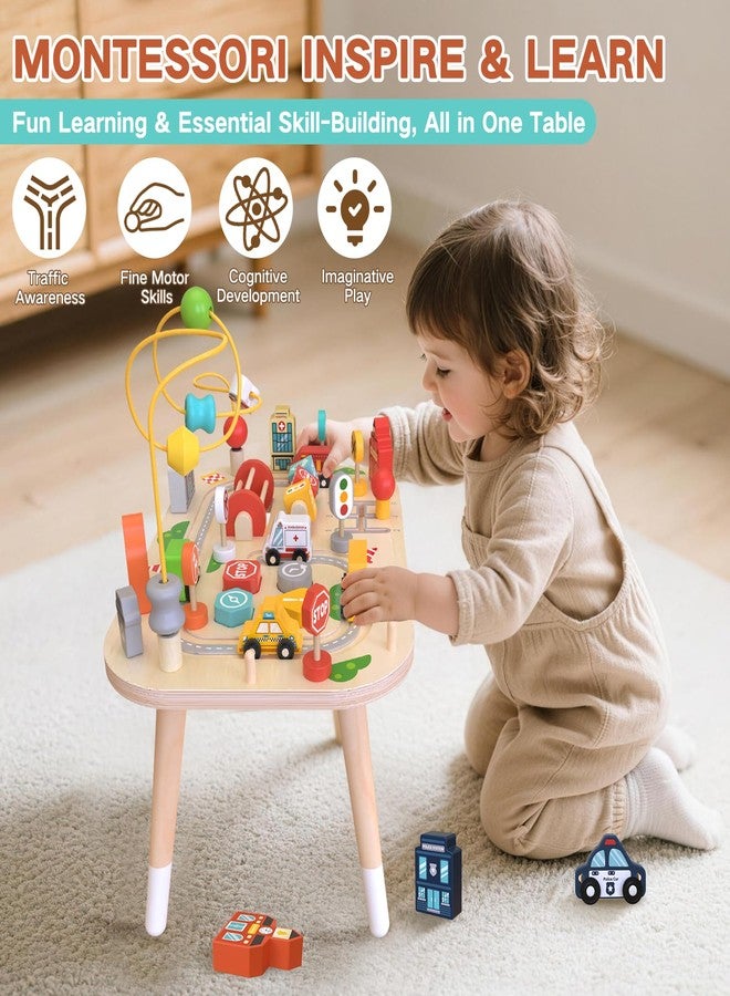 Weilim Wooden Montessori Activity Table for Toddlers, Baby Busy Table with Bead Maze, Shape Sorter, Cars & Road Signs, Traffic Learning Activity Center Sensory Toys for Birthday Gift Boys Girls 1+ Year Old - Image 4