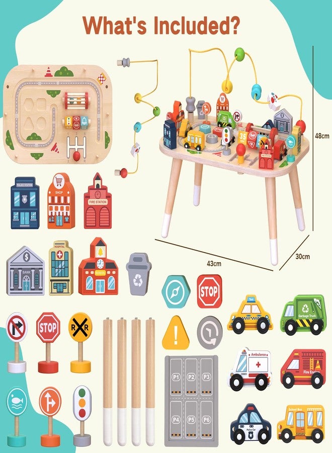 Weilim Wooden Montessori Activity Table for Toddlers, Baby Busy Table with Bead Maze, Shape Sorter, Cars & Road Signs, Traffic Learning Activity Center Sensory Toys for Birthday Gift Boys Girls 1+ Year Old - Image 3