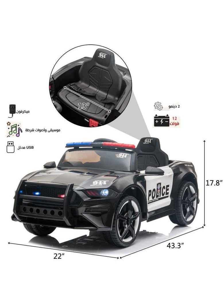 BABYCARA - 12V Electric Ride On Police Car for Kids with Remote Control LED Lights Siren and Microphone - Image 1