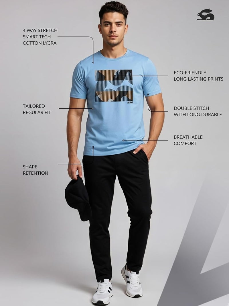adro تي شيرت ADRO للرجال بقصة عادية - تصميم خطوط تمويه تجريدية باللون الأزرق السماوي - Image 3