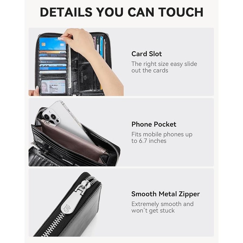 Bostanten Leather Wallets for Women RFID Blocking Zip Around Credit Card Holder Phone Clutch Wristlet - Image 3