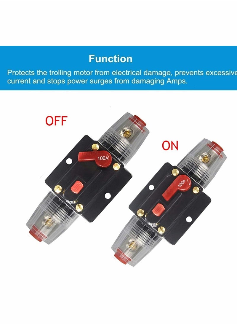إسكدنيا Audio Circuit Breaker Auto Car Stereo Inline Fuse Holders Inverter,100A/150A, Manual Reset 12V-24V DC for Automotive Marine Boat Audio System Protection (100A) - Image 3