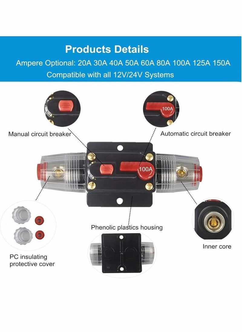 إسكدنيا Audio Circuit Breaker Auto Car Stereo Inline Fuse Holders Inverter,100A/150A, Manual Reset 12V-24V DC for Automotive Marine Boat Audio System Protection (100A) - Image 4