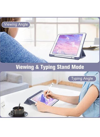 جراب هجين رفيع لجهاز iPad الجيل التاسع/الثامن/السابع (2021/2020 / 2019) مقاس 10.2 بوصة [حامل قلم مدمج] غطاء مقاوم للصدمات مع غلاف خلفي شفاف وخاصية السكون والاستيقاظ التلقائي - view 4