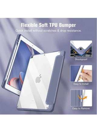 جراب هجين رفيع لجهاز iPad الجيل التاسع/الثامن/السابع (2021/2020 / 2019) مقاس 10.2 بوصة [حامل قلم مدمج] غطاء مقاوم للصدمات مع غلاف خلفي شفاف وخاصية السكون والاستيقاظ التلقائي - view 5