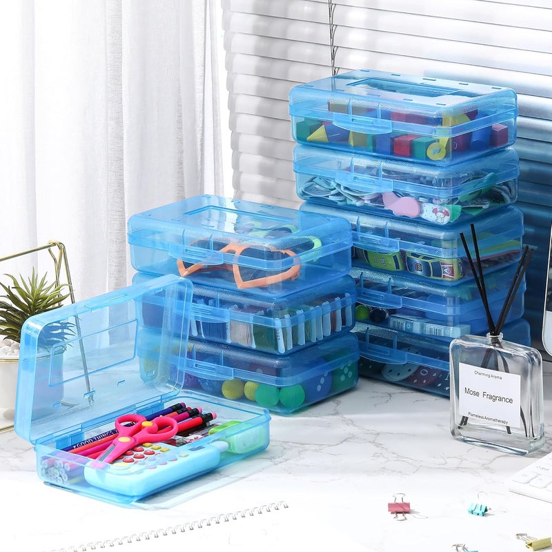 Leelosp 12 Pack Clear Pencil Boxes for School Bulk, Large Plastic Pencil Case with Lid, Stackable Hard Crayon Storage Box for Classroom Kids, Desk Drawer Organizer for Office Home(Blue) - Image 4